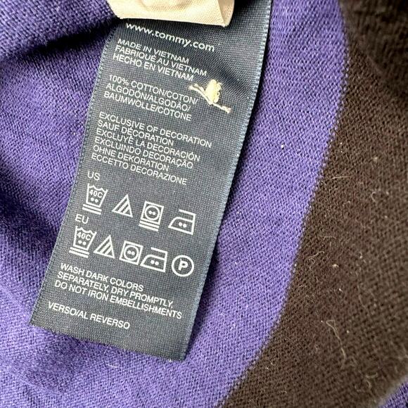 TOMMY HILFIGER Men's Medium Vintage Crest patch Polo Rugby Blue Striped Shirt - Picture 6 of 9